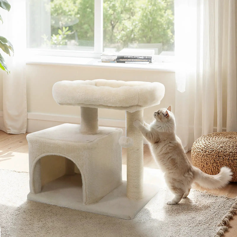 Small Cat Tree with Large Padded Plush Perch for Indoor Cats by DirectDeals