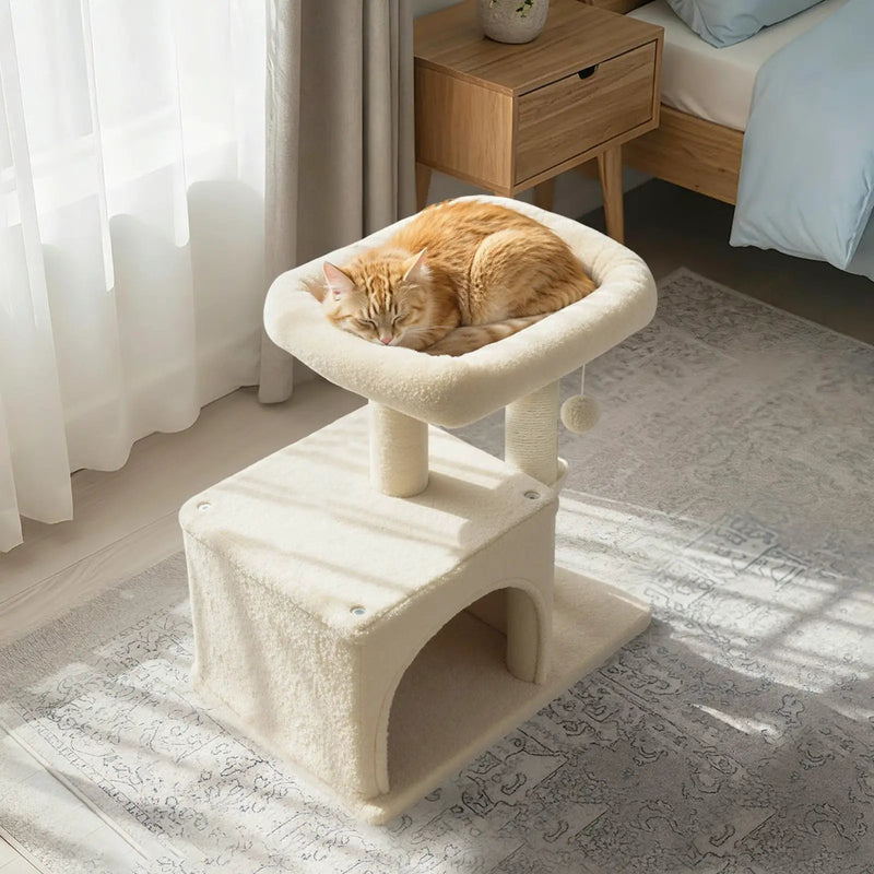 Small Cat Tree with Large Padded Plush Perch for Indoor Cats by DirectDeals