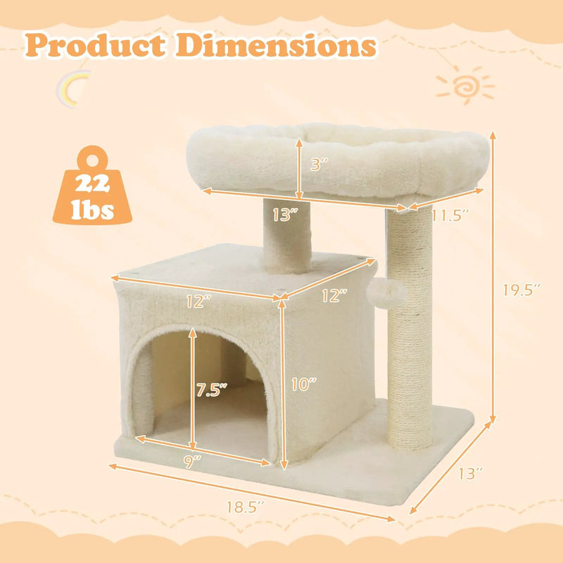 Small Cat Tree with Large Padded Plush Perch for Indoor Cats by DirectDeals
