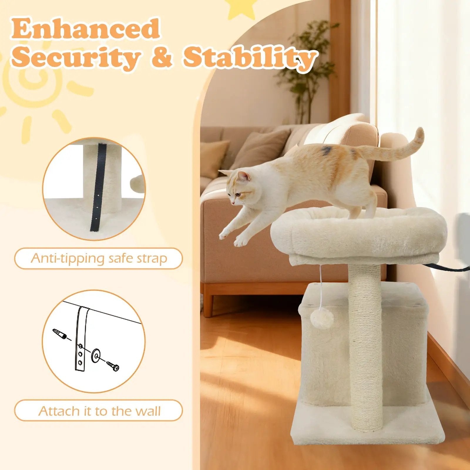 Small Cat Tree with Large Padded Plush Perch for Indoor Cats by DirectDeals
