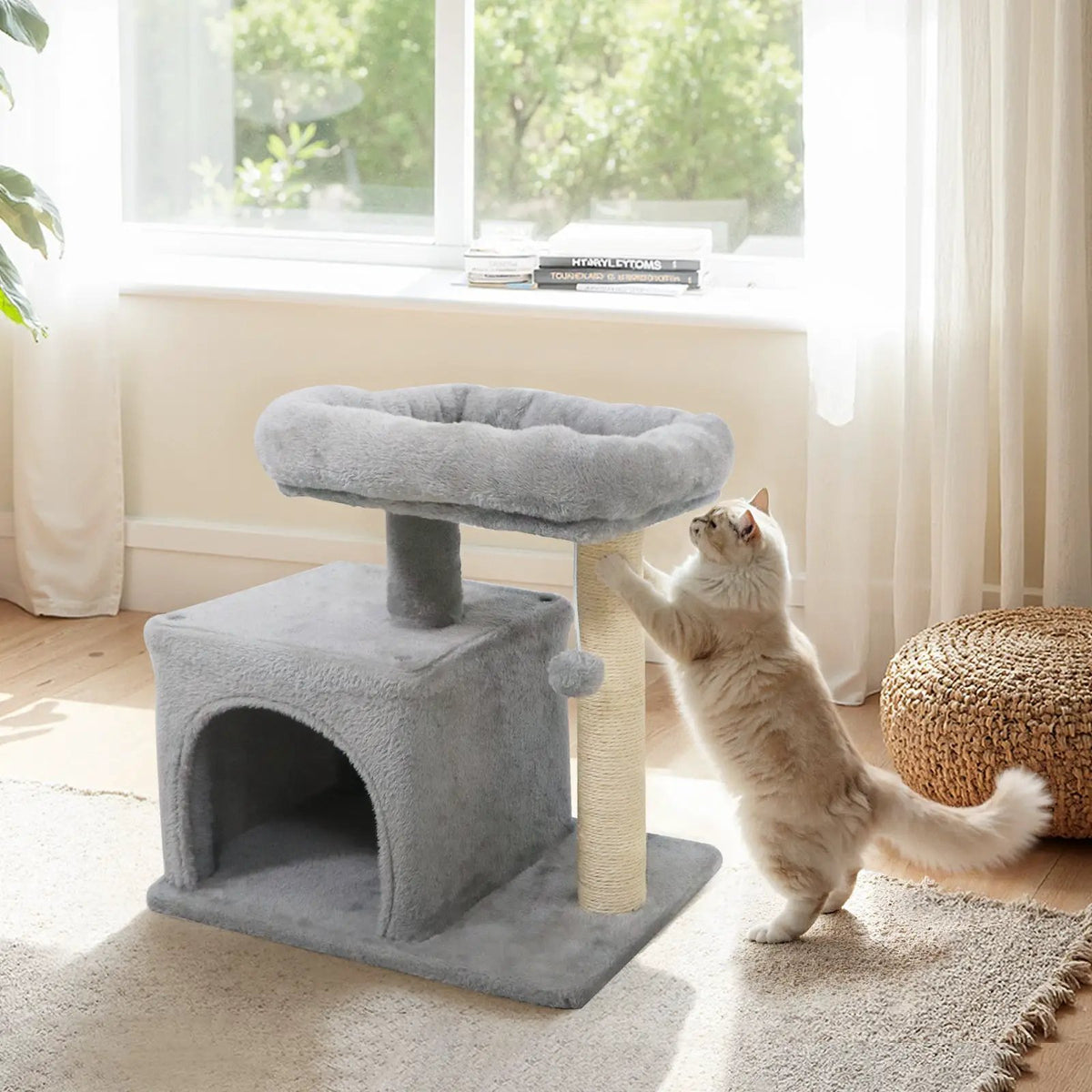 Small Cat Tree with Large Padded Plush Perch for Indoor Cats by DirectDeals