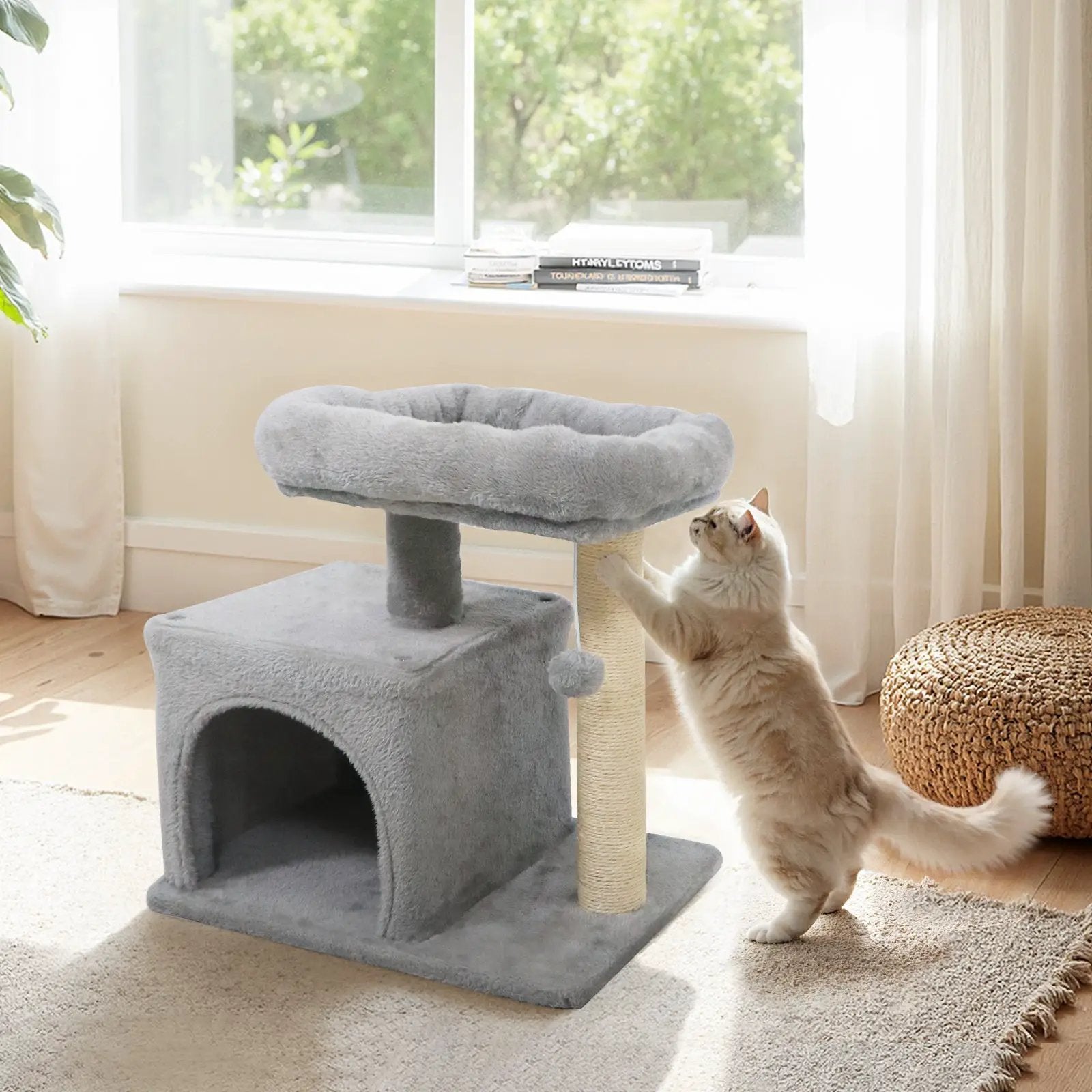 Small Cat Tree with Large Padded Plush Perch for Indoor Cats by DirectDeals