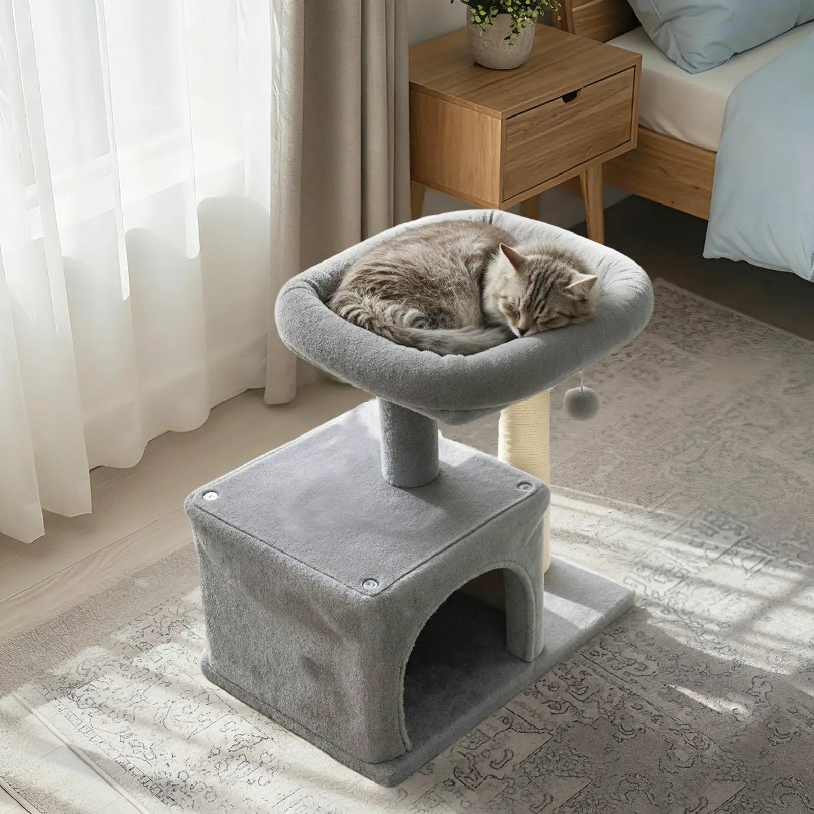 Small Cat Tree with Large Padded Plush Perch for Indoor Cats by DirectDeals