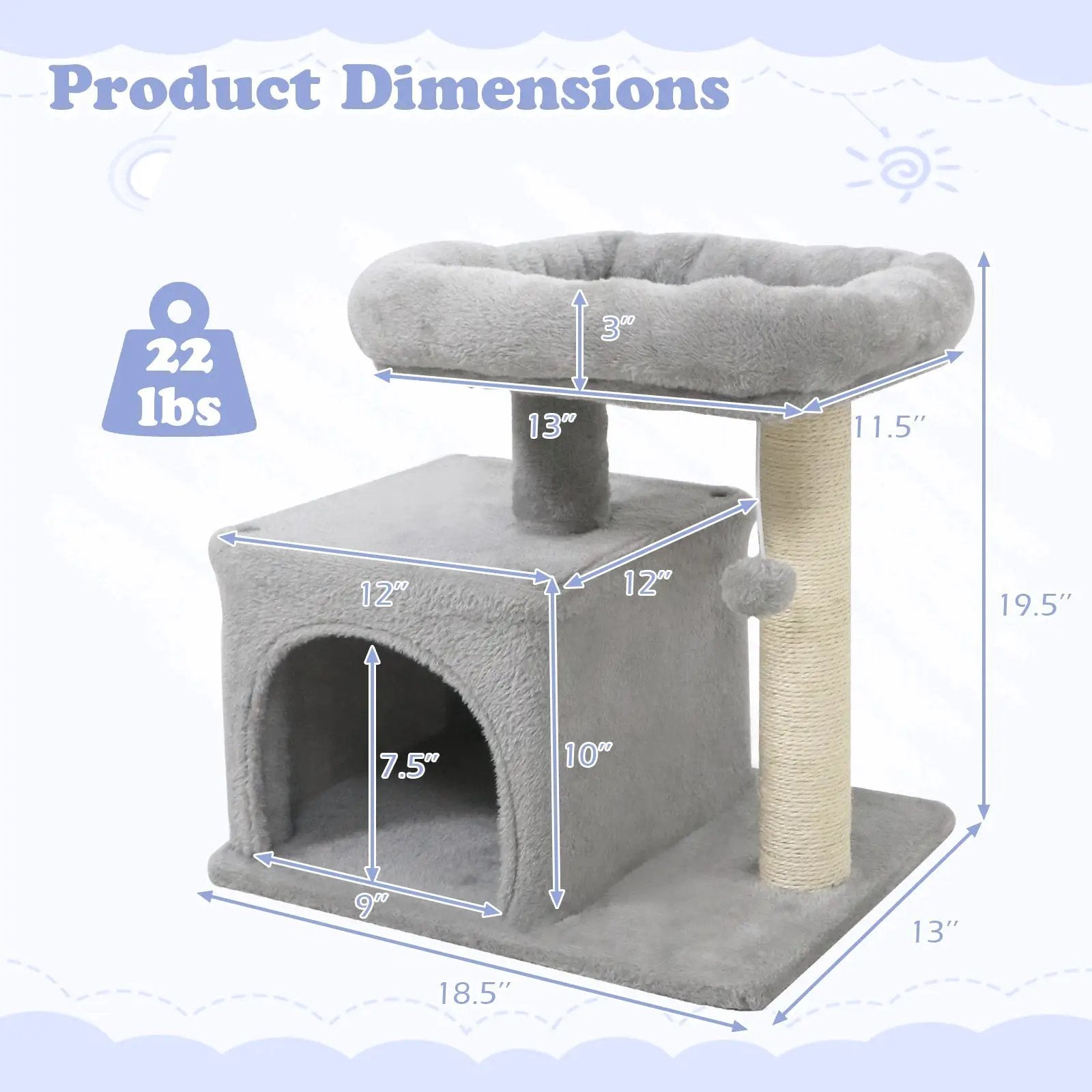 Small Cat Tree with Large Padded Plush Perch for Indoor Cats by DirectDeals