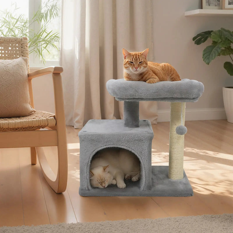 Small Cat Tree with Large Padded Plush Perch for Indoor Cats by DirectDeals
