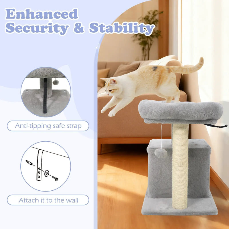 Small Cat Tree with Large Padded Plush Perch for Indoor Cats by DirectDeals