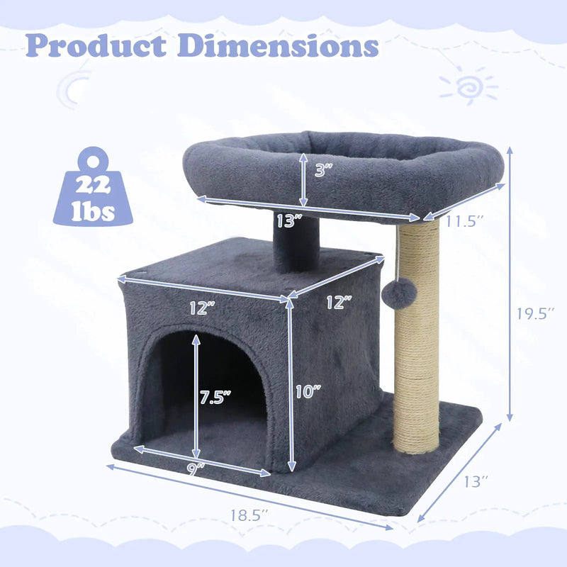 Small Cat Tree with Large Padded Plush Perch for Indoor Cats by DirectDeals