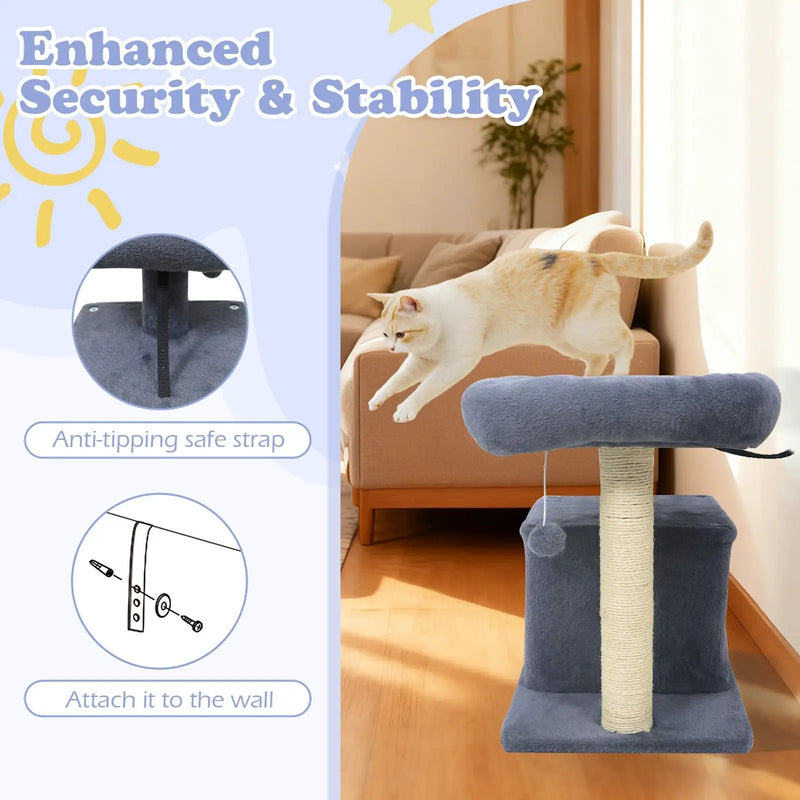 Small Cat Tree with Large Padded Plush Perch for Indoor Cats by DirectDeals