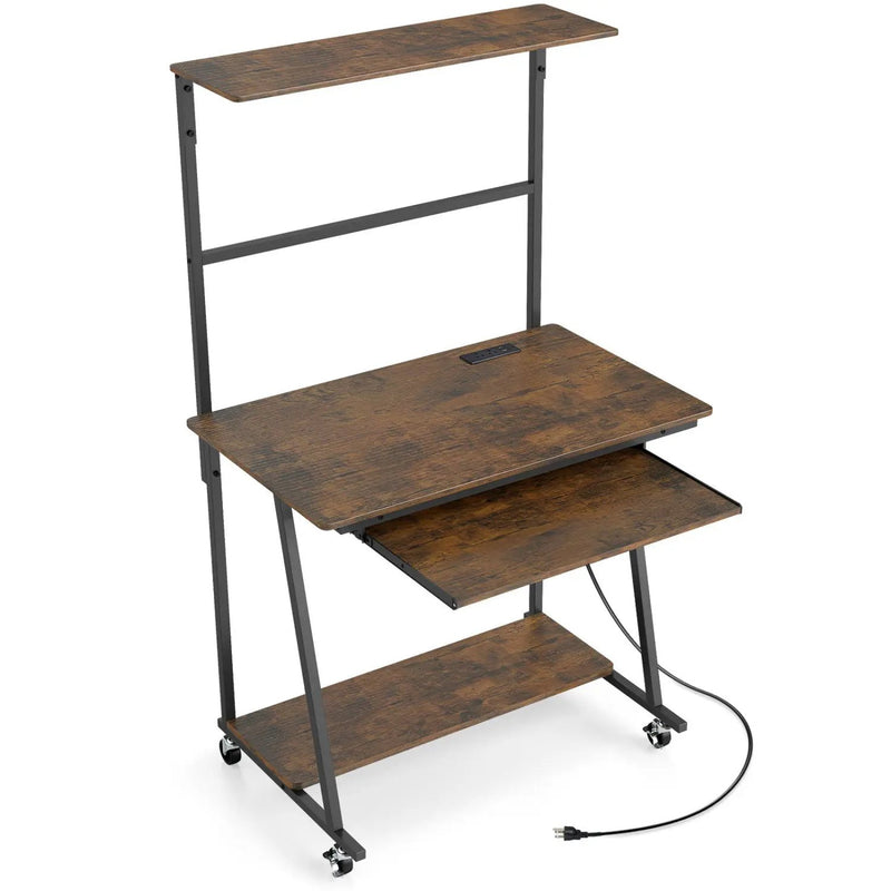Small Computer Desk with Charging Station and LED Lights and Wheels by DirectDeals