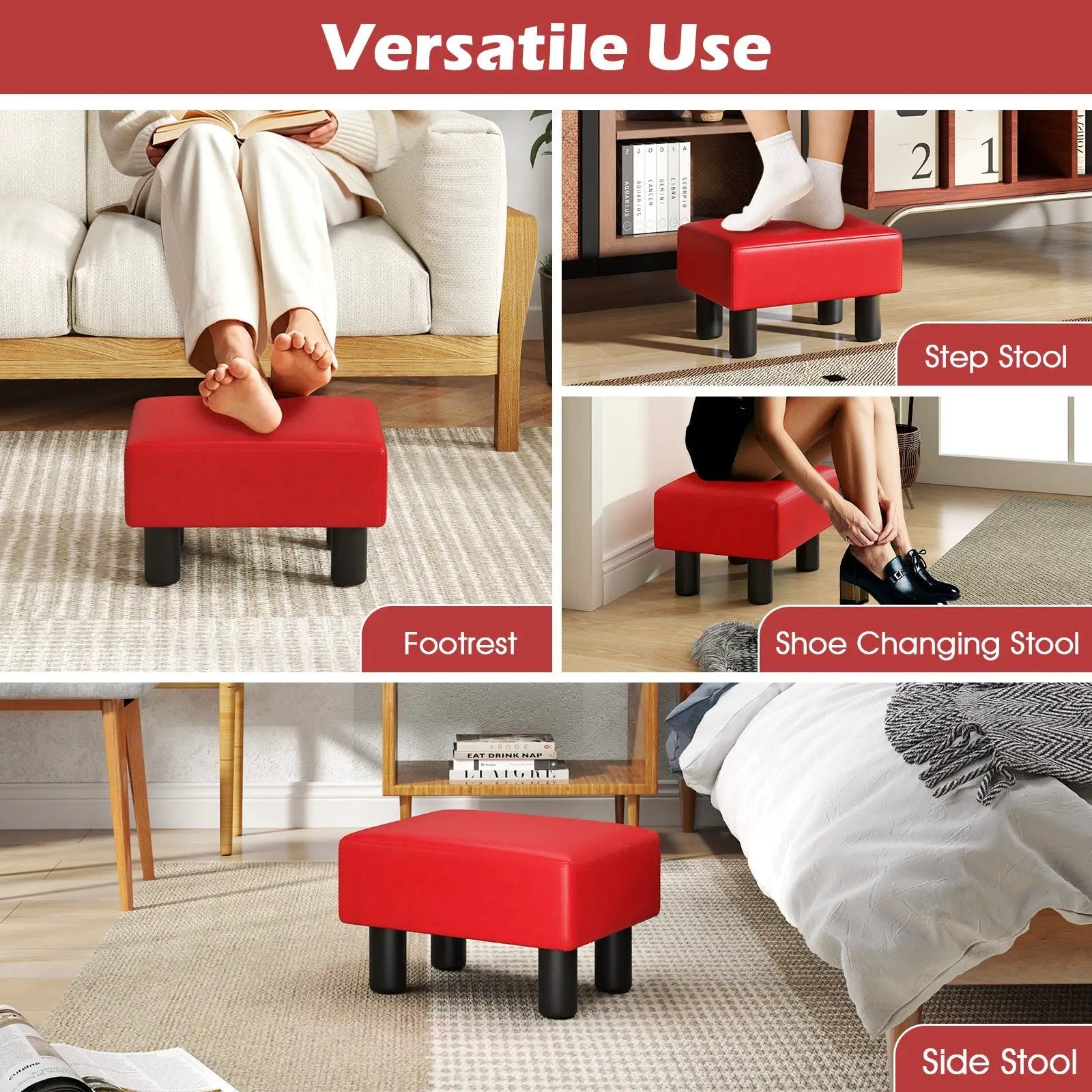 Small PU Leather Rectangular Seat Ottoman Footstool by DirectDeals