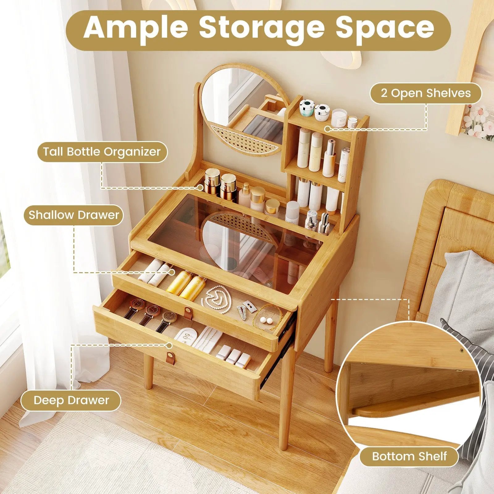 Small Vanity Desk 23.5 Inch Compact Makeup Table with Mirror-Natural by DirectDeals