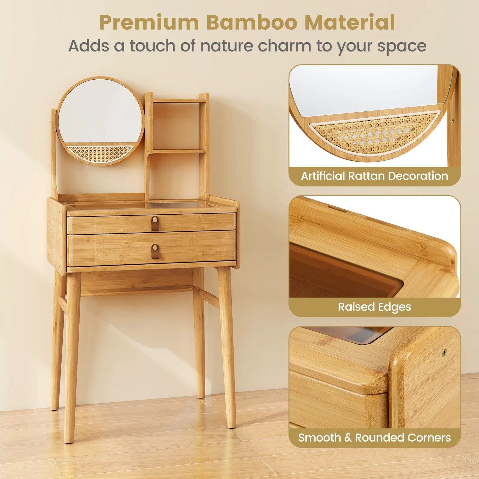 Small Vanity Desk 23.5 Inch Compact Makeup Table with Mirror-Natural by DirectDeals