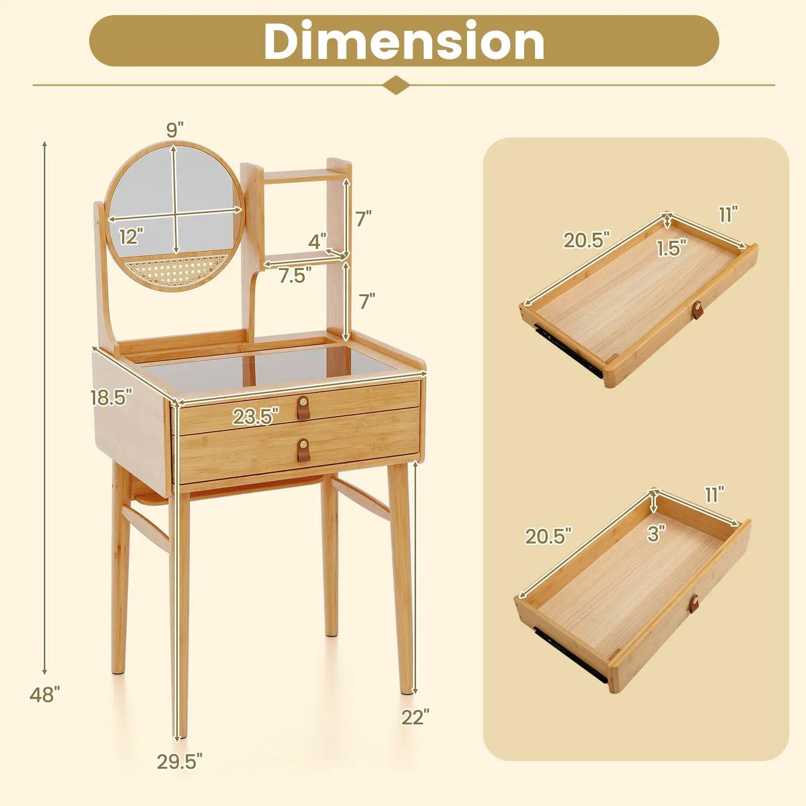 Small Vanity Desk 23.5 Inch Compact Makeup Table with Mirror-Natural by DirectDeals