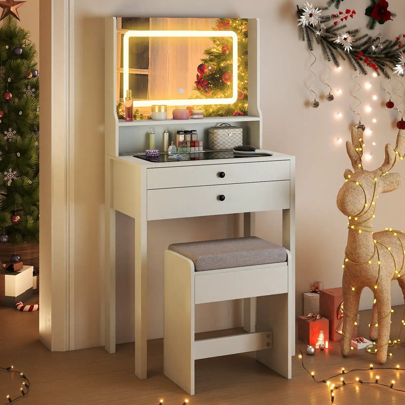 Small Vanity Desk with Mirror and Lights for Bedroom by DirectDeals