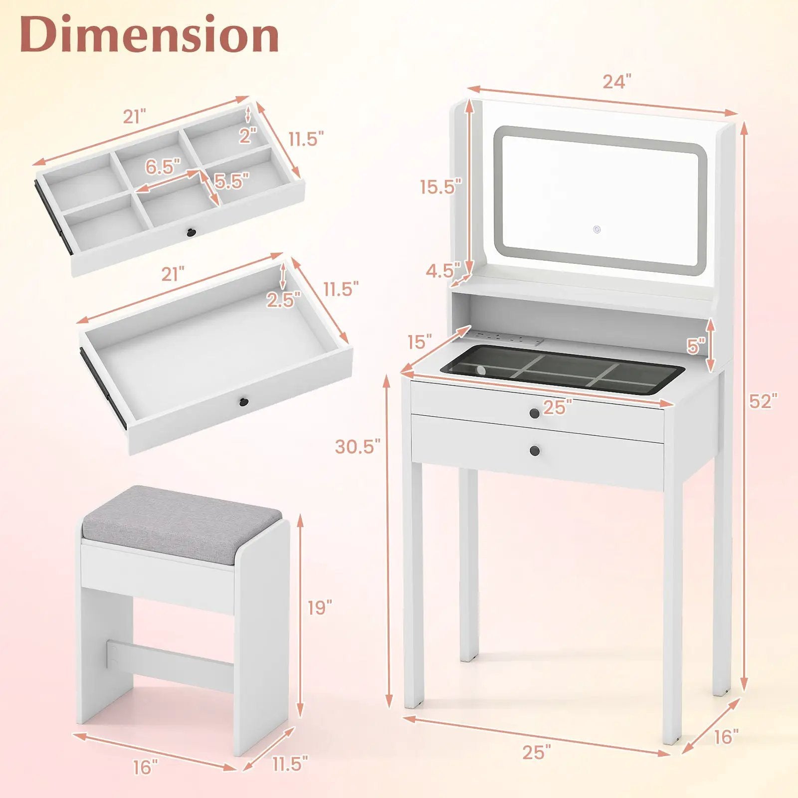 Small Vanity Desk with Mirror and Lights for Bedroom by DirectDeals
