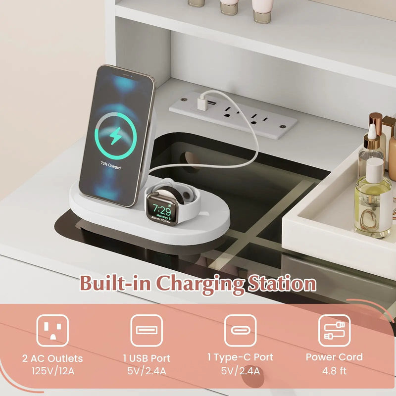 Small Vanity Desk with Mirror and Lights for Bedroom by DirectDeals