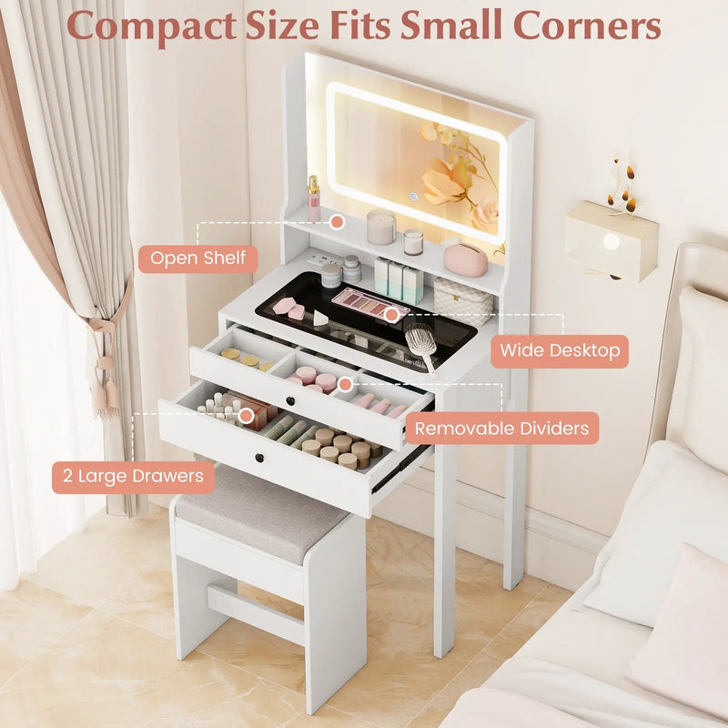 Small Vanity Desk with Mirror and Lights for Bedroom by DirectDeals