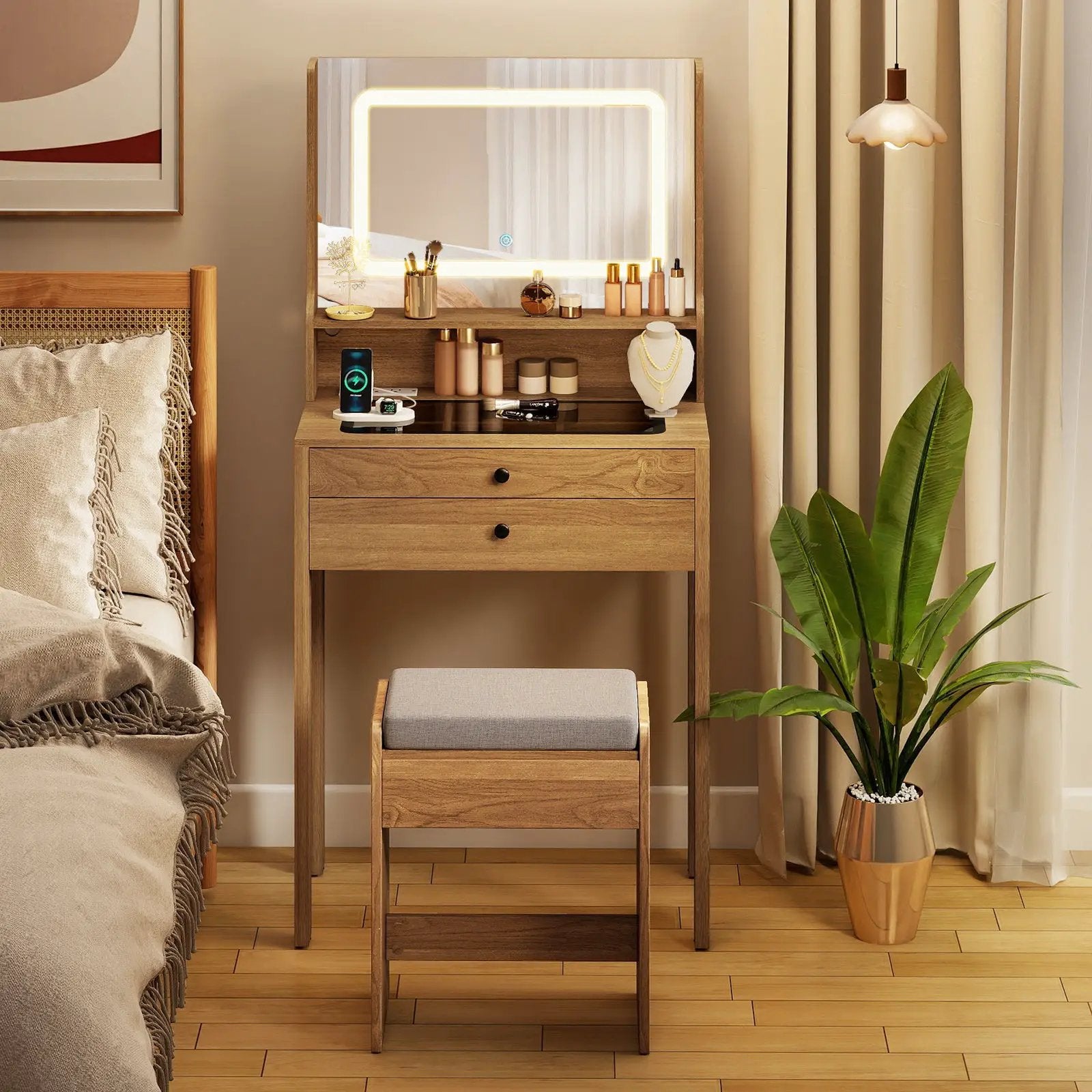 Small Vanity Desk with Mirror and Lights for Bedroom by DirectDeals
