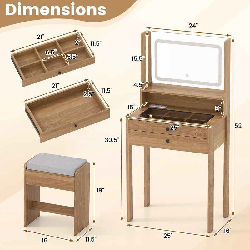 Small Vanity Desk with Mirror and Lights for Bedroom by DirectDeals