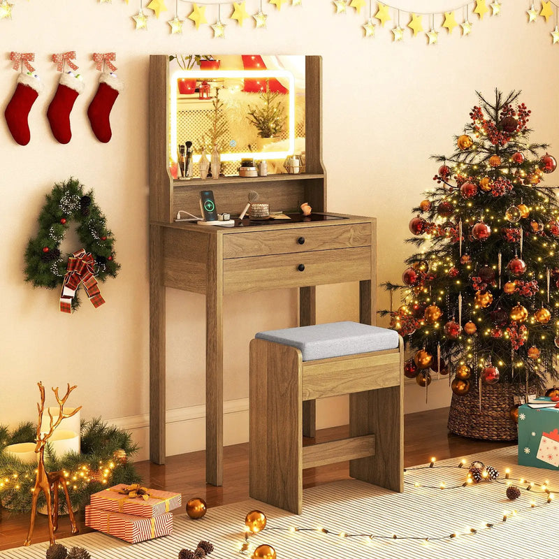 Small Vanity Desk with Mirror and Lights for Bedroom by DirectDeals