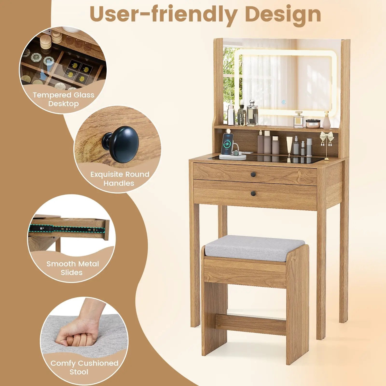 Small Vanity Desk with Mirror and Lights for Bedroom by DirectDeals