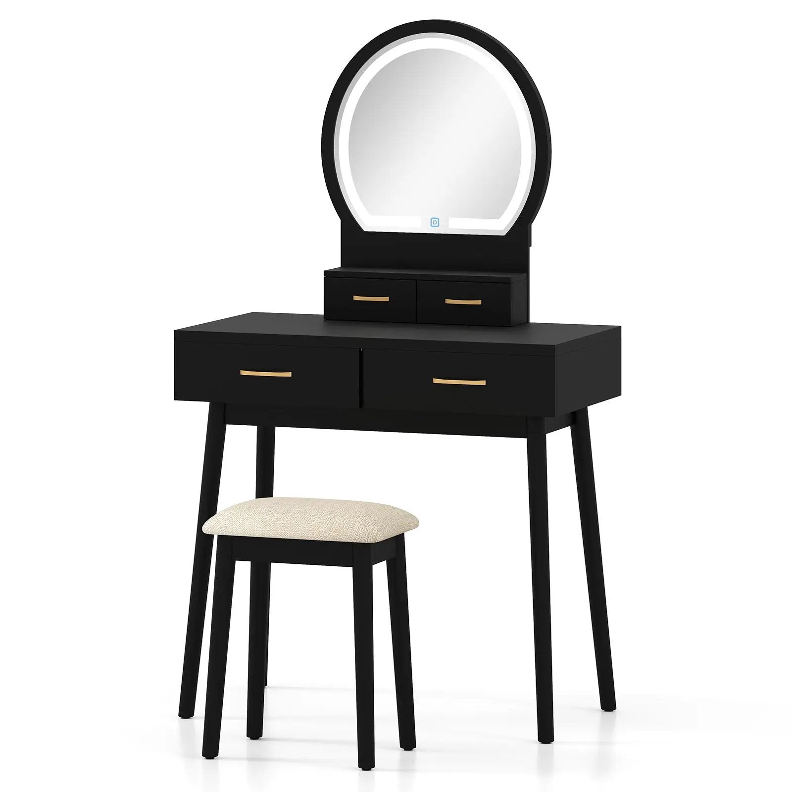 Small Vanity Makeup Dressing Table Set with Cushioned Stool and LED Lighted Mirror by DirectDeals