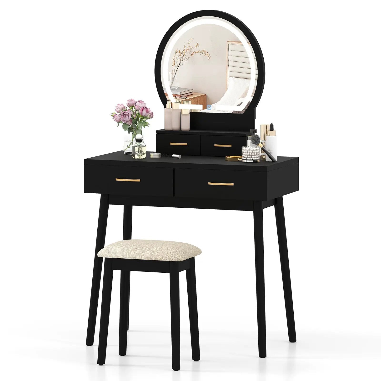 small dressing table black Vanity Makeup Set with Cushioned Stool and LED Li Lace Wedding Dresses For Sale including period Size:12 kids Kleinfeld Say Yes To