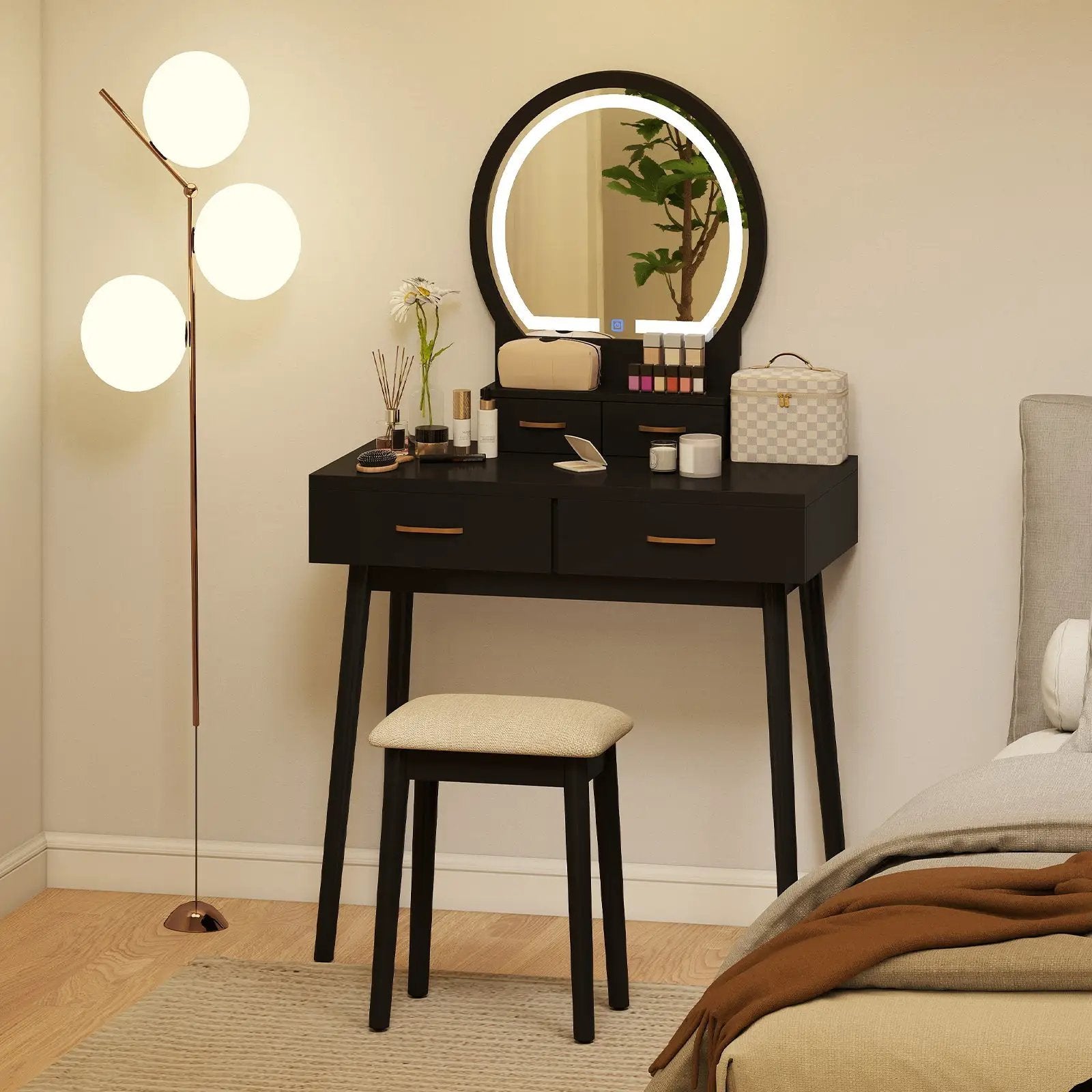 black small dressing table Vanity Makeup Set with Cushioned Stool and LED Li corset mini dress Come and buy one ASOS DESIGN Petite organdy Size:L (34-35 sleeve length)