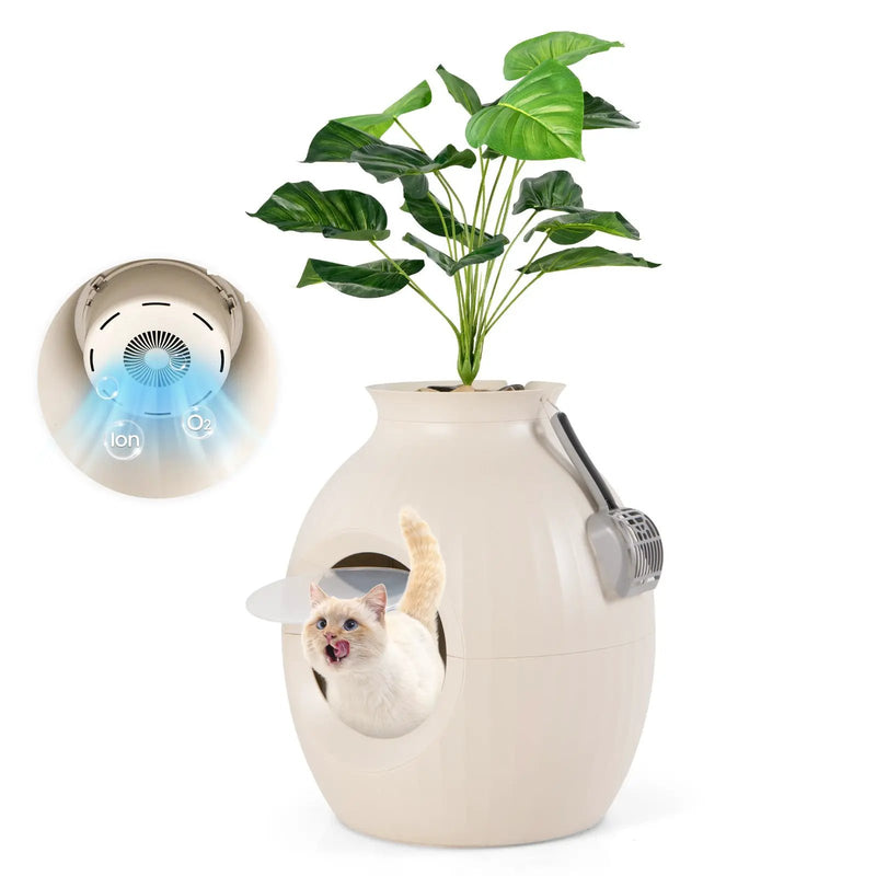 Smart Plant Cat Litter Box with Electronic Odor Removal & Sterilization-Beige by DirectDeals