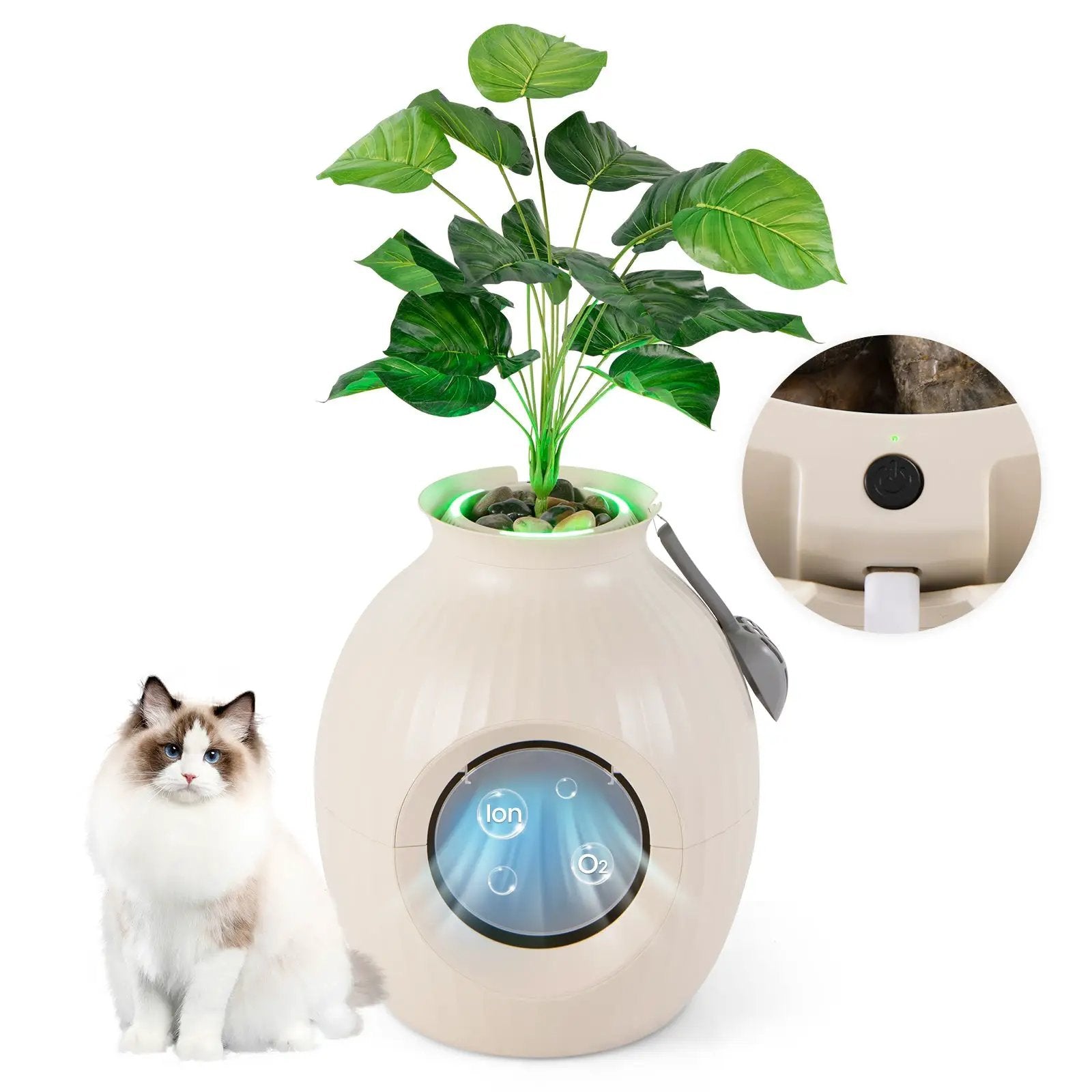 Smart Plant Cat Litter Box with Electronic Odor Removal & Sterilization-Beige by DirectDeals