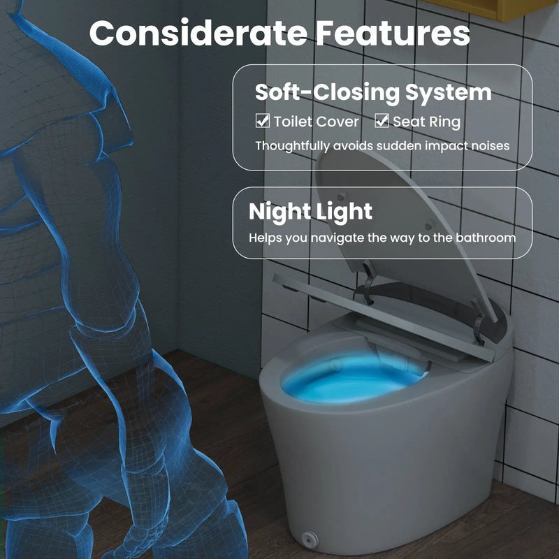 One-Piece Smart 1.16 GPF Elongated Bidet Toilet Seat with Night Light-White by DirectDeals