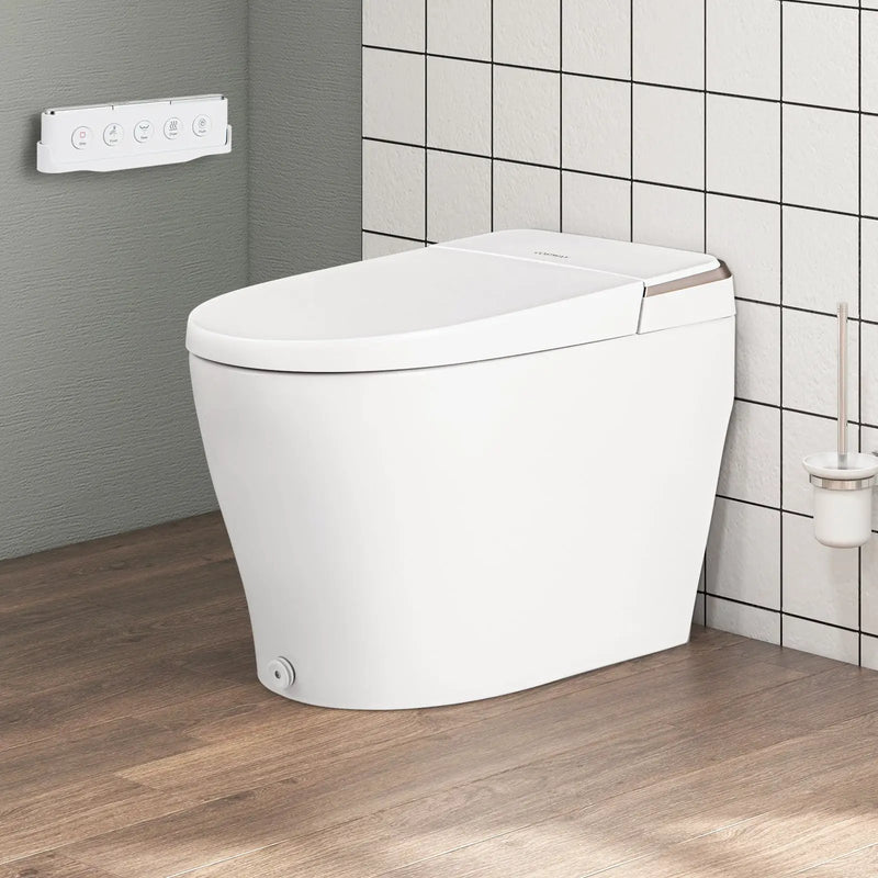 Elongated Smart Bidet Toilet Heated Seat Sensor Auto-White by DirectDeals