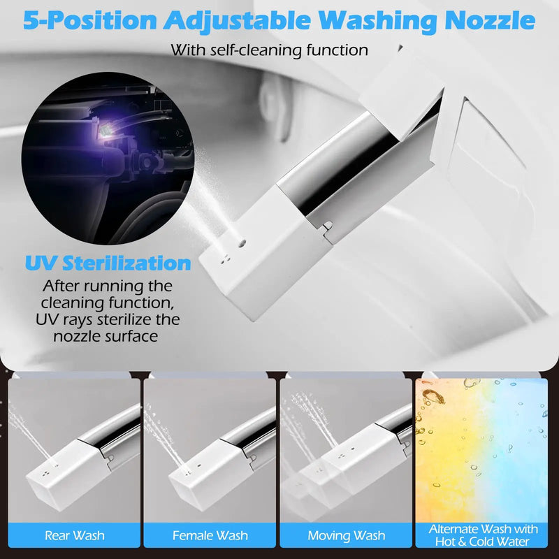 Elongated Smart Bidet Toilet Heated Seat Sensor Auto-White by DirectDeals