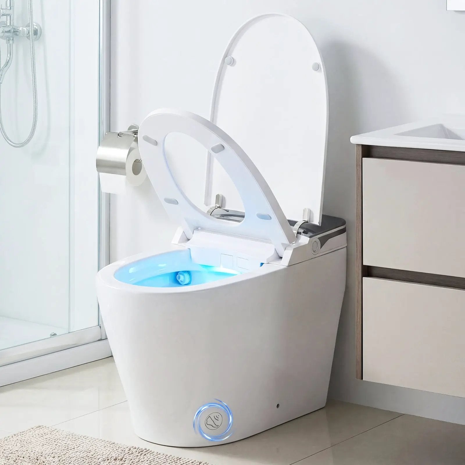 Smart Toilet with Built-in Bidet ADA Height with Auto Flush and Heated Seat and Remote-White by DirectDeals