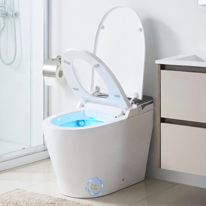 Smart Toilet with Built-in Bidet ADA Height with Auto Flush and Heated Seat and Remote-White by DirectDeals