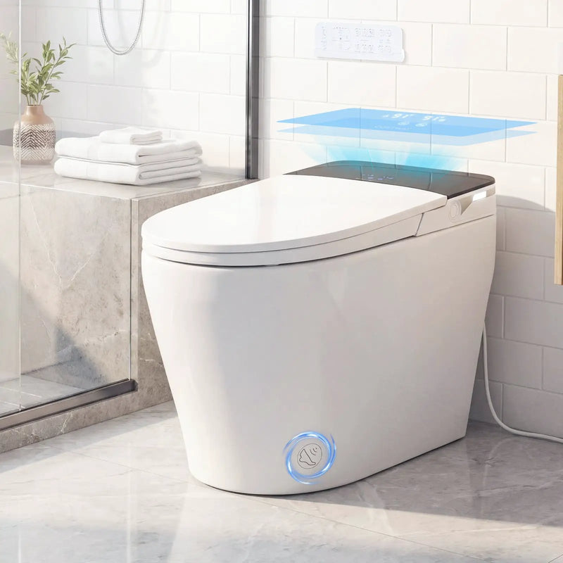 Smart Toilet with Built-in Bidet ADA Height with Auto Flush and Heated Seat and Remote-White by DirectDeals