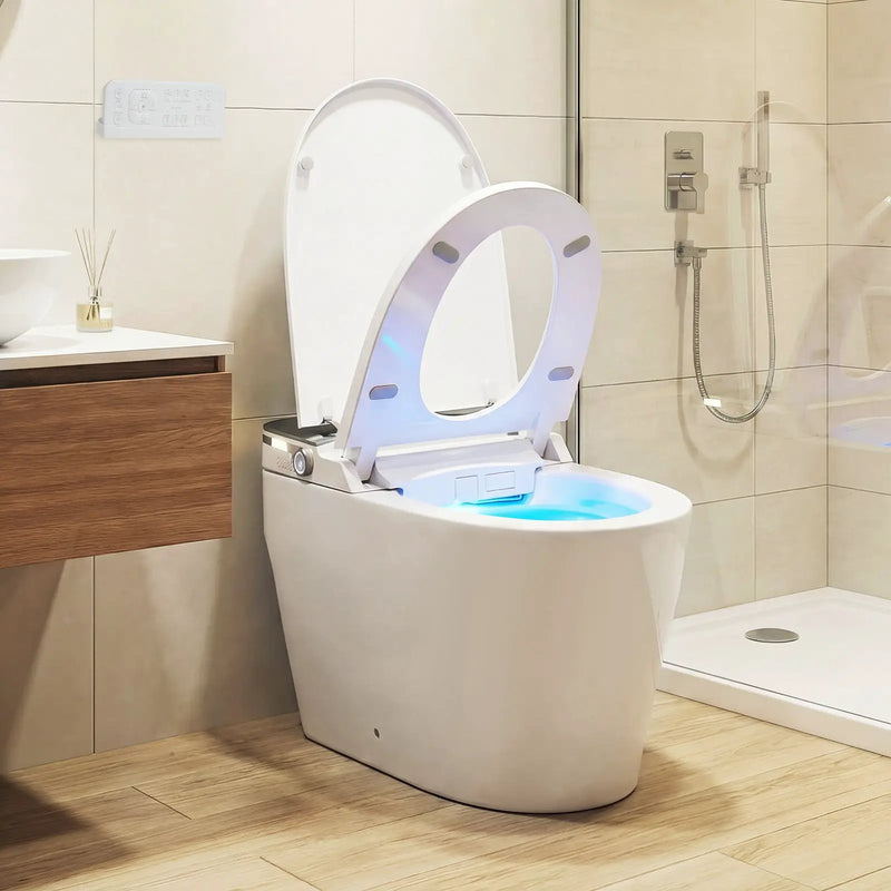 Smart Toilet with Built-in Bidet ADA Height with Auto Flush and Heated Seat and Remote-White by DirectDeals
