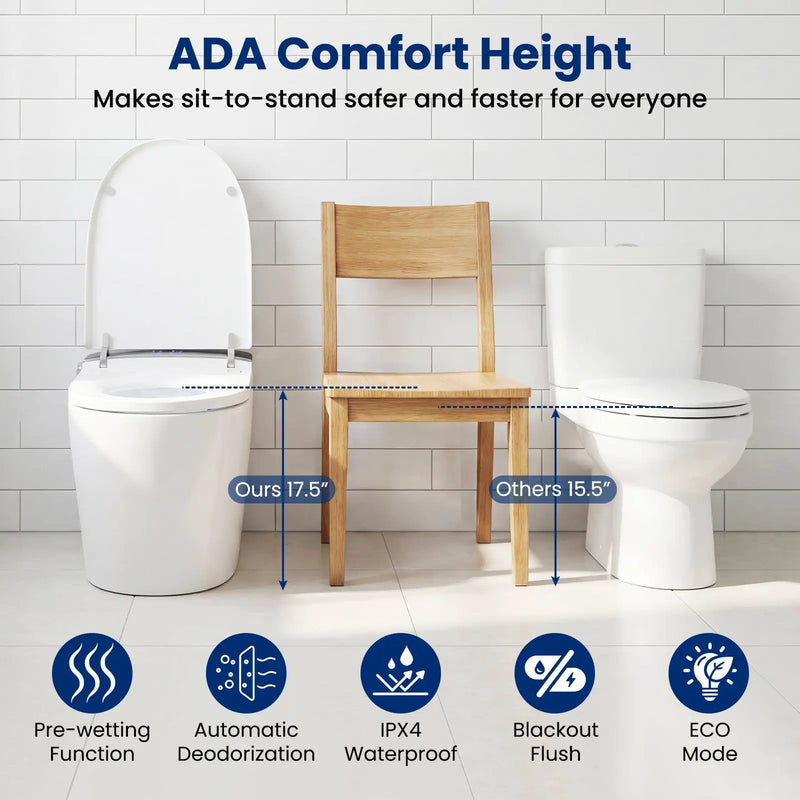 Smart Toilet with Built-in Bidet ADA Height with Auto Flush and Heated Seat and Remote-White by DirectDeals
