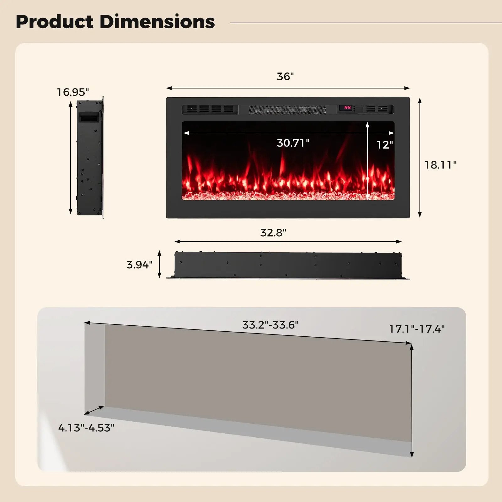 Smart WiFi Electric Fireplace Wall Mounted & Recessed 750W/1500W Heater by DirectDeals
