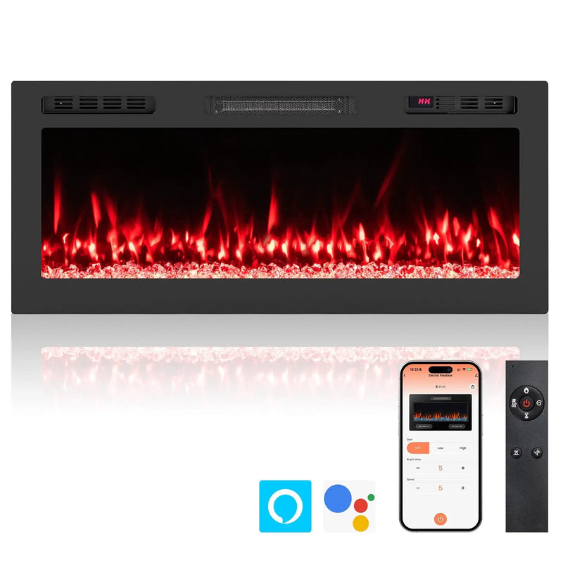 Smart WiFi Electric Fireplace Wall Mounted & Recessed 750W/1500W Heater by DirectDeals