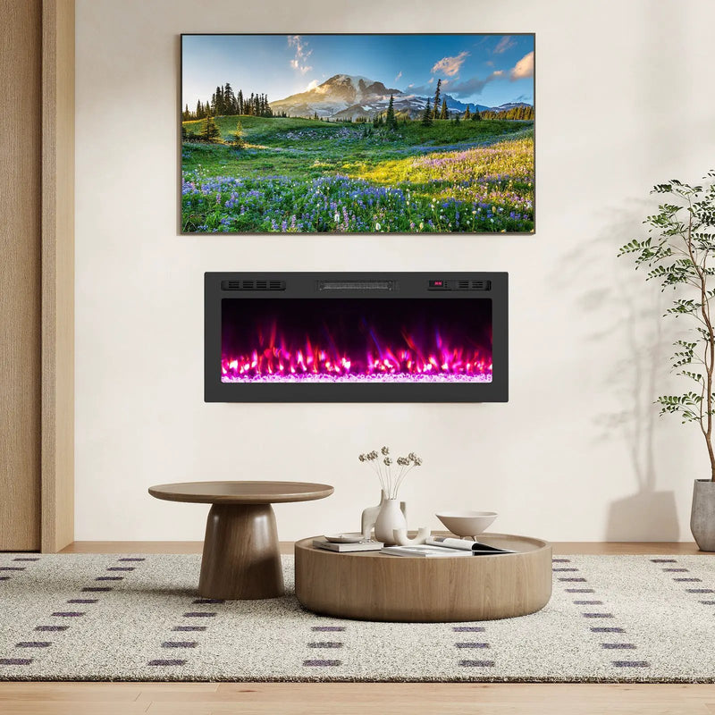 Smart WiFi Electric Fireplace Wall Mounted & Recessed 750W/1500W Heater by DirectDeals