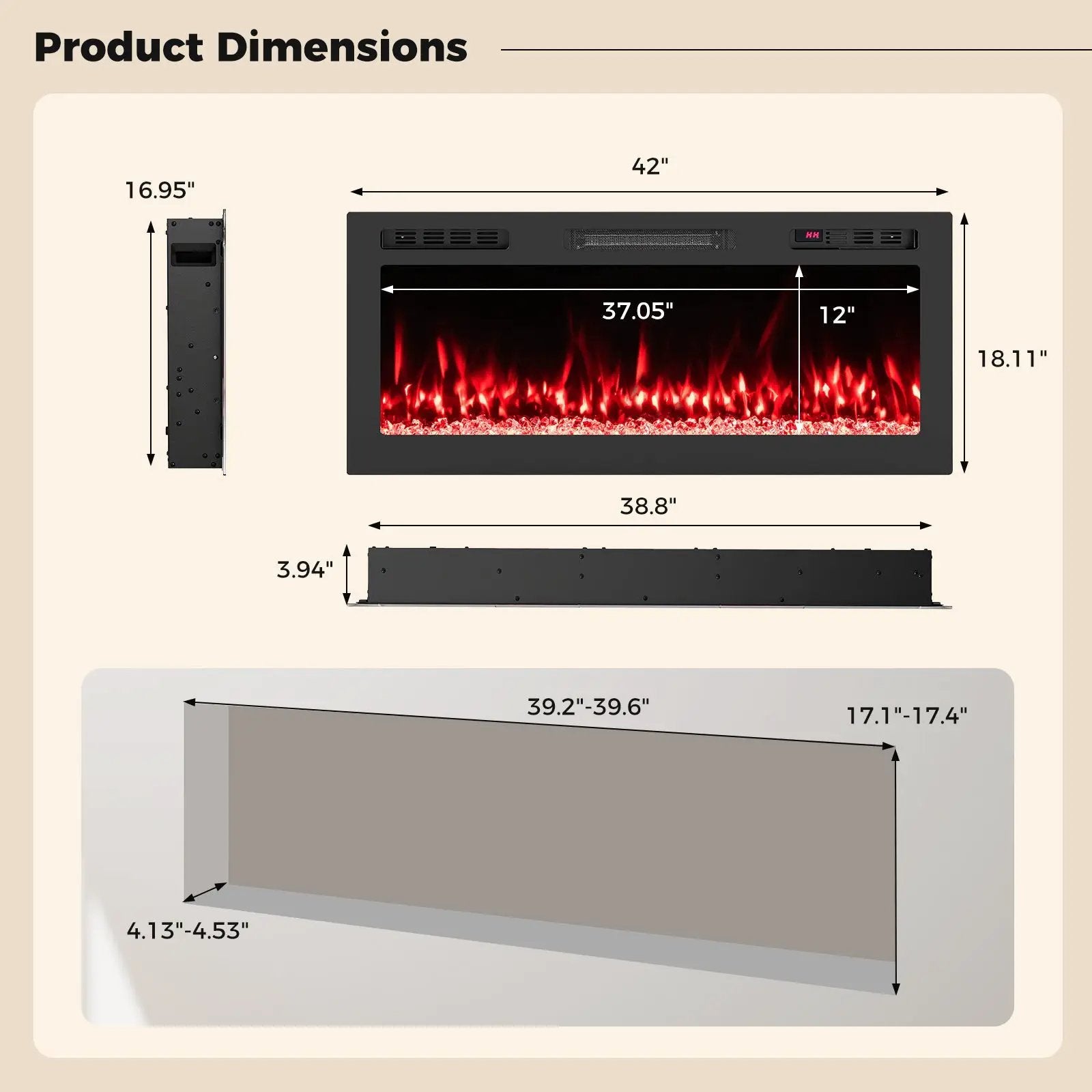 Smart WiFi Electric Fireplace Wall Mounted & Recessed 750W/1500W Heater by DirectDeals