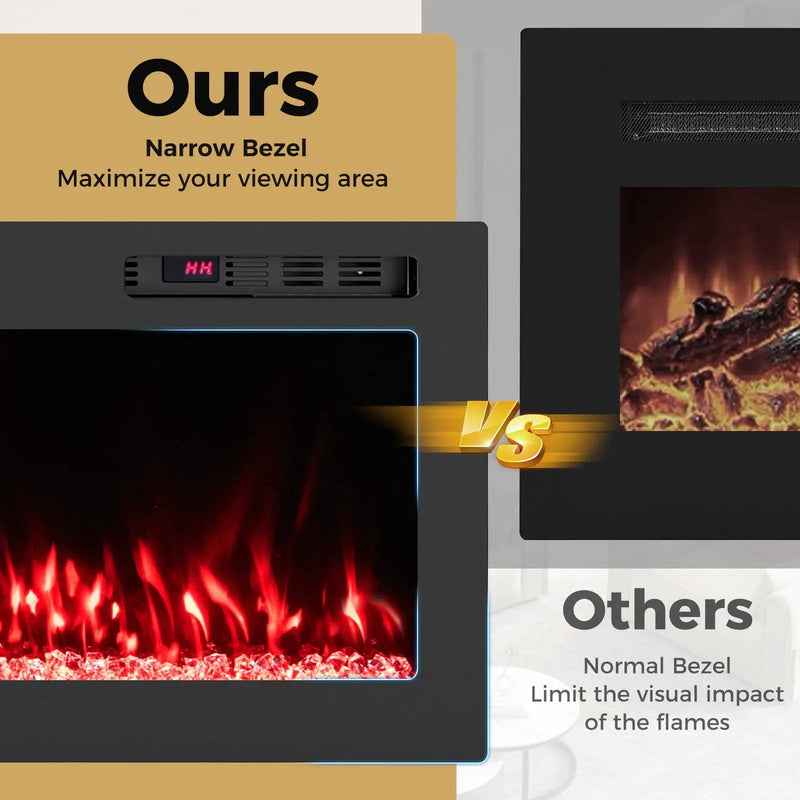 Smart WiFi Electric Fireplace Wall Mounted & Recessed 750W/1500W Heater by DirectDeals