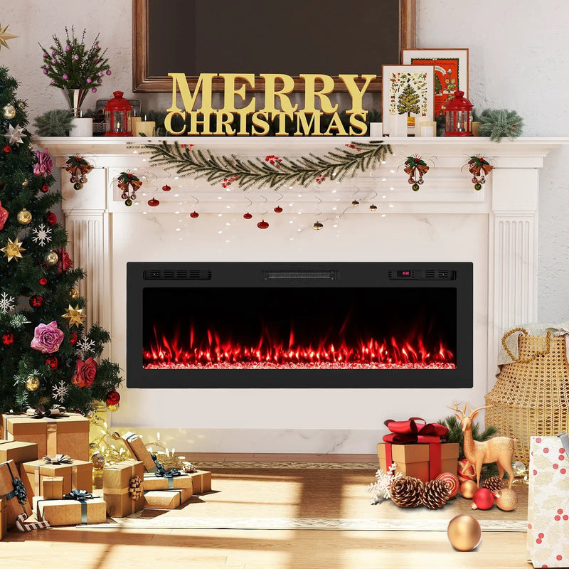 Smart WiFi Electric Fireplace Wall Mounted & Recessed 750W/1500W Heater by DirectDeals