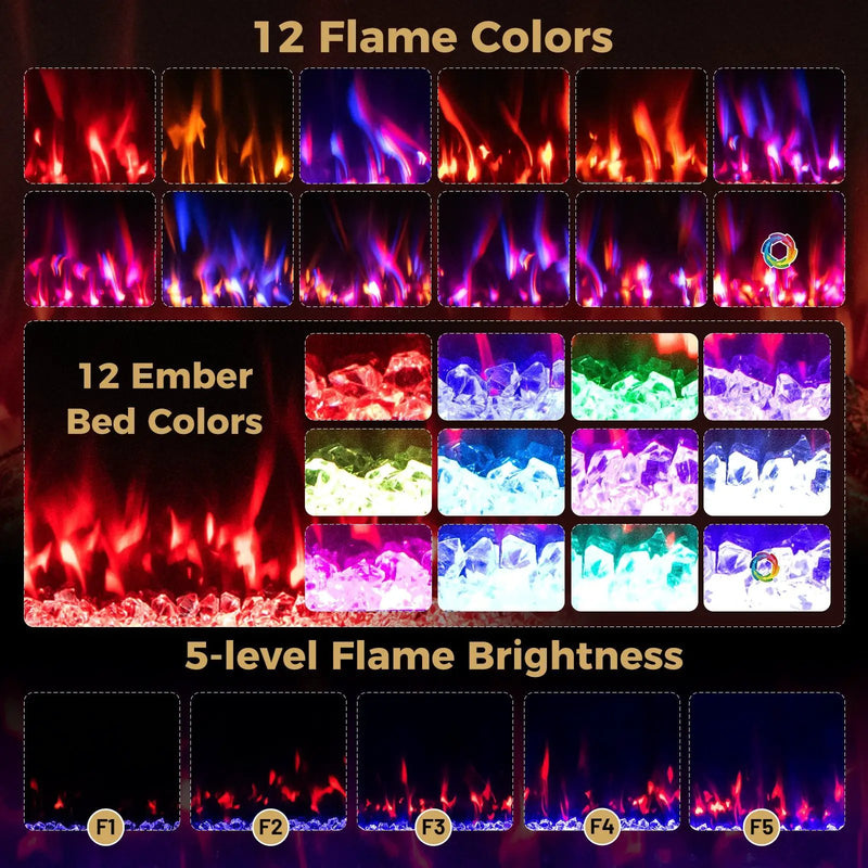 Smart WiFi Electric Fireplace Wall Mounted & Recessed 750W/1500W Heater by DirectDeals