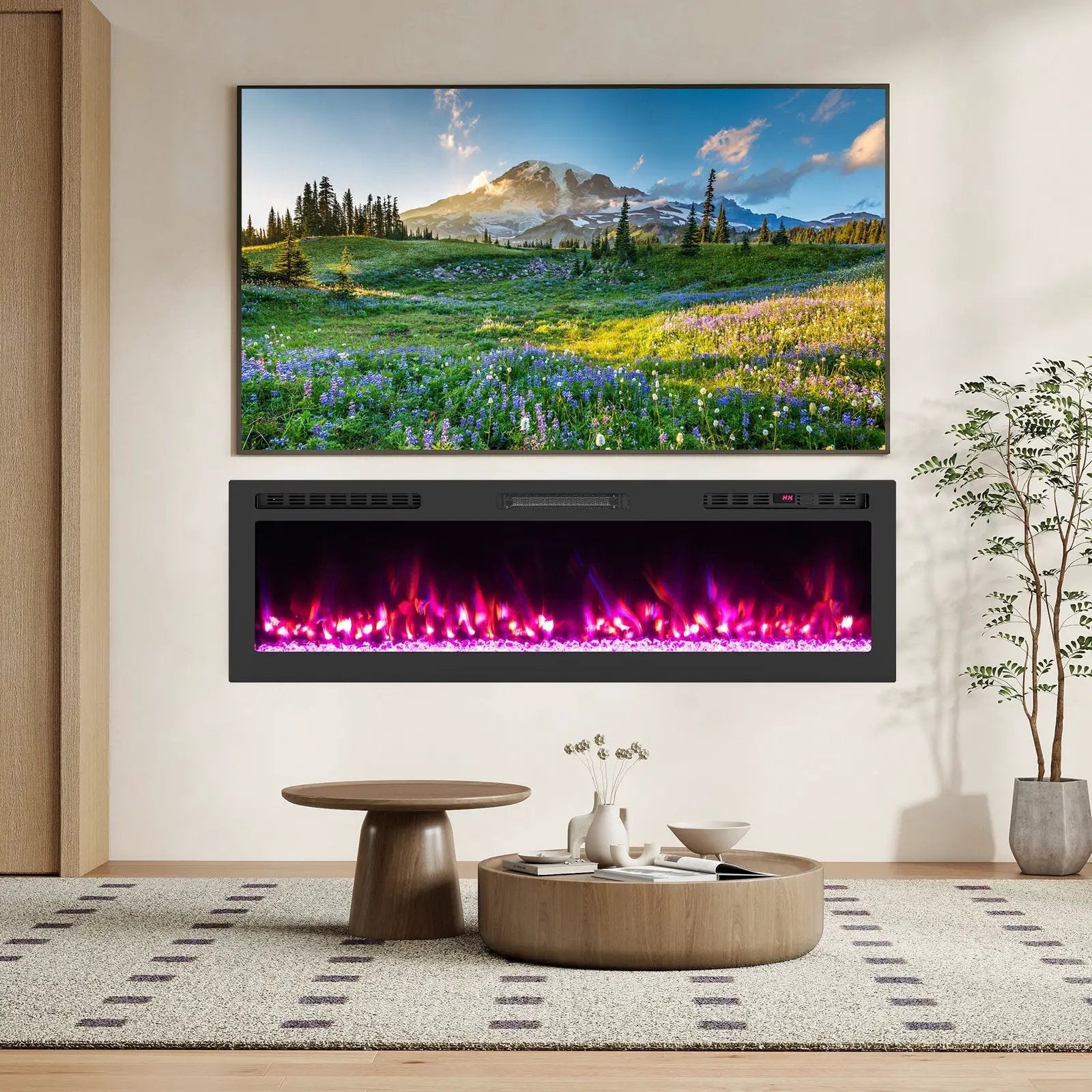 Smart WiFi Electric Fireplace Wall Mounted & Recessed 750W/1500W Heater by DirectDeals