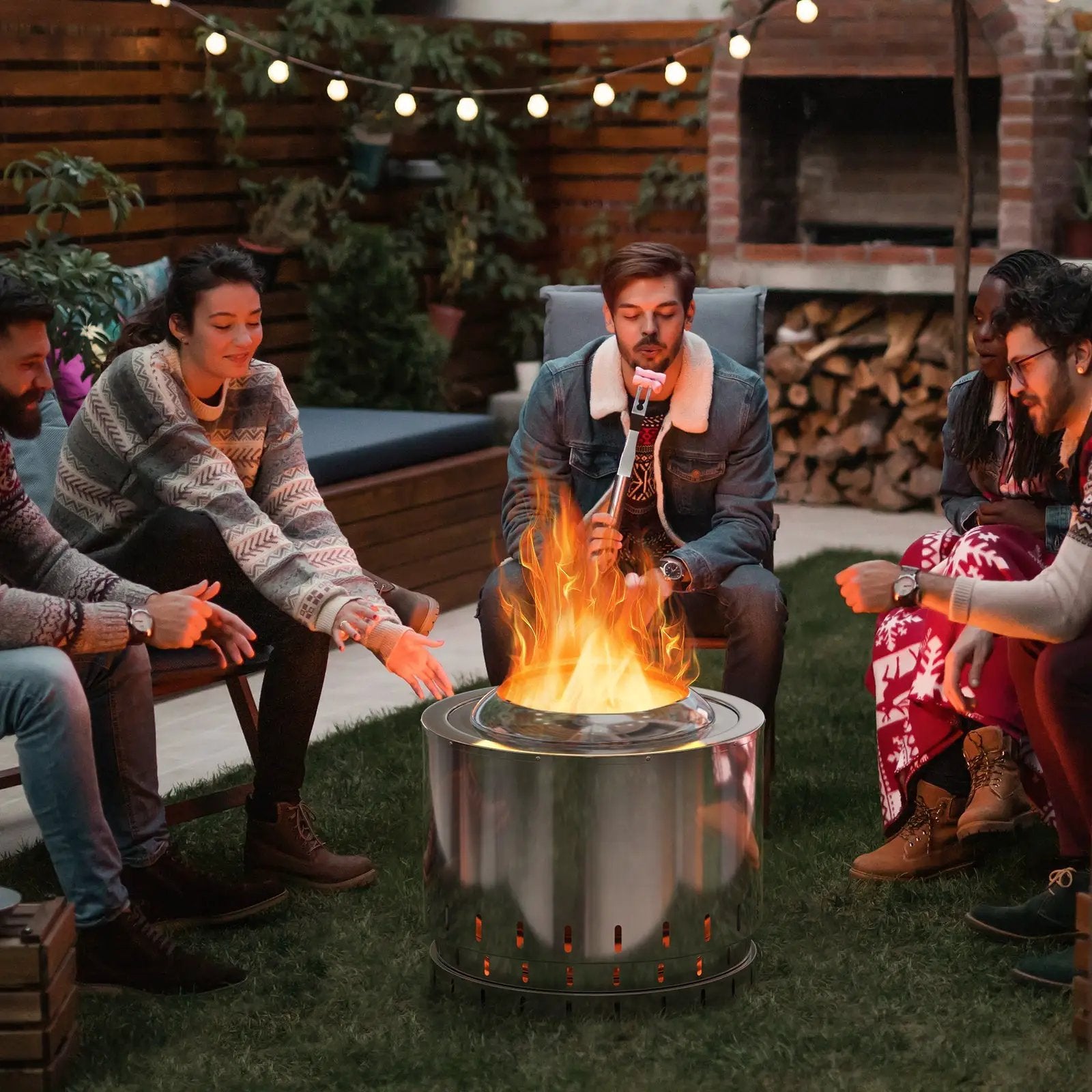 Smokeless Stainless Steel Fire Pit with Ash Pan for Yard Camping-Silver by DirectDeals