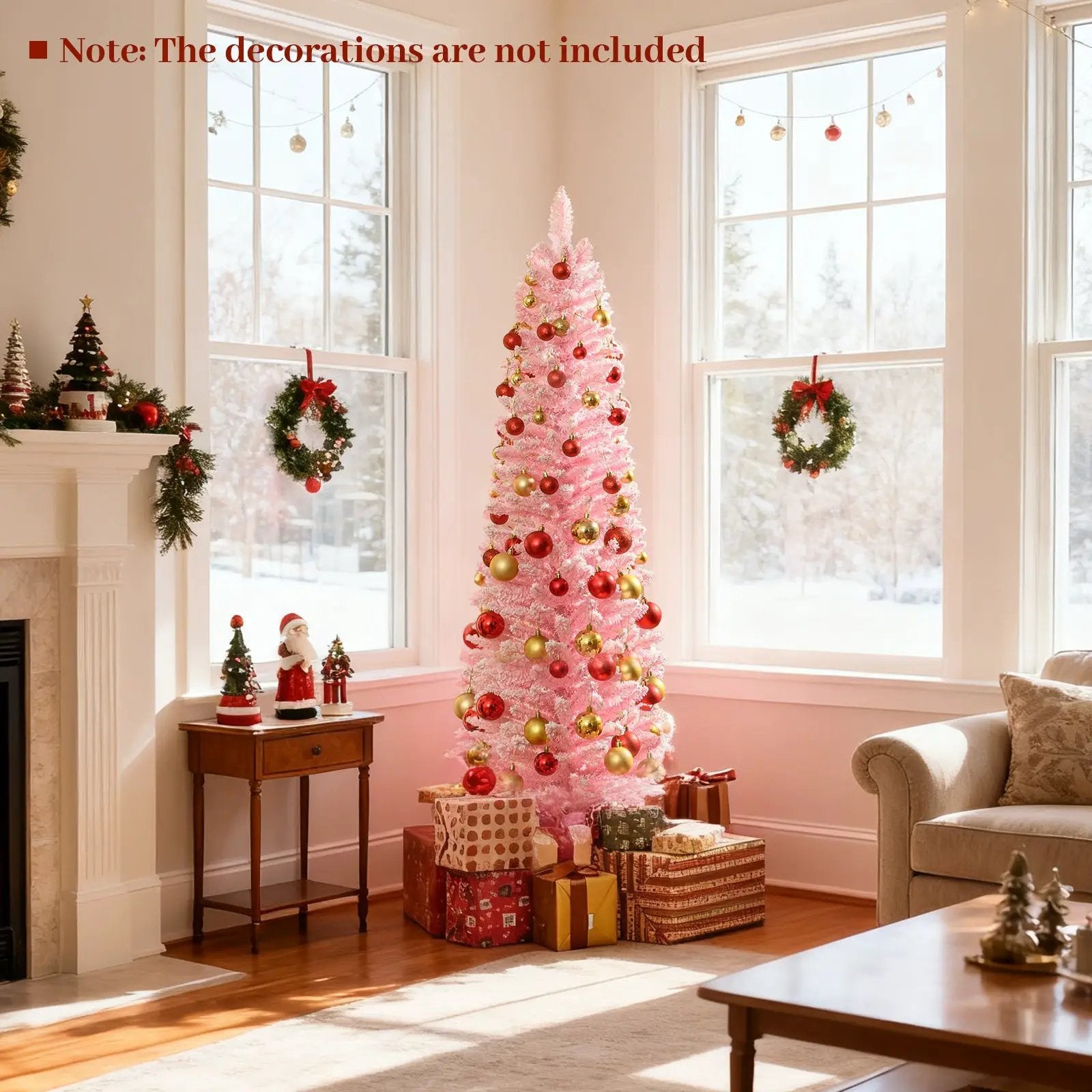 Snow Flocked 7 FT Artificial Pink Xmas Tree with 635 Branch Tips by DirectDeals