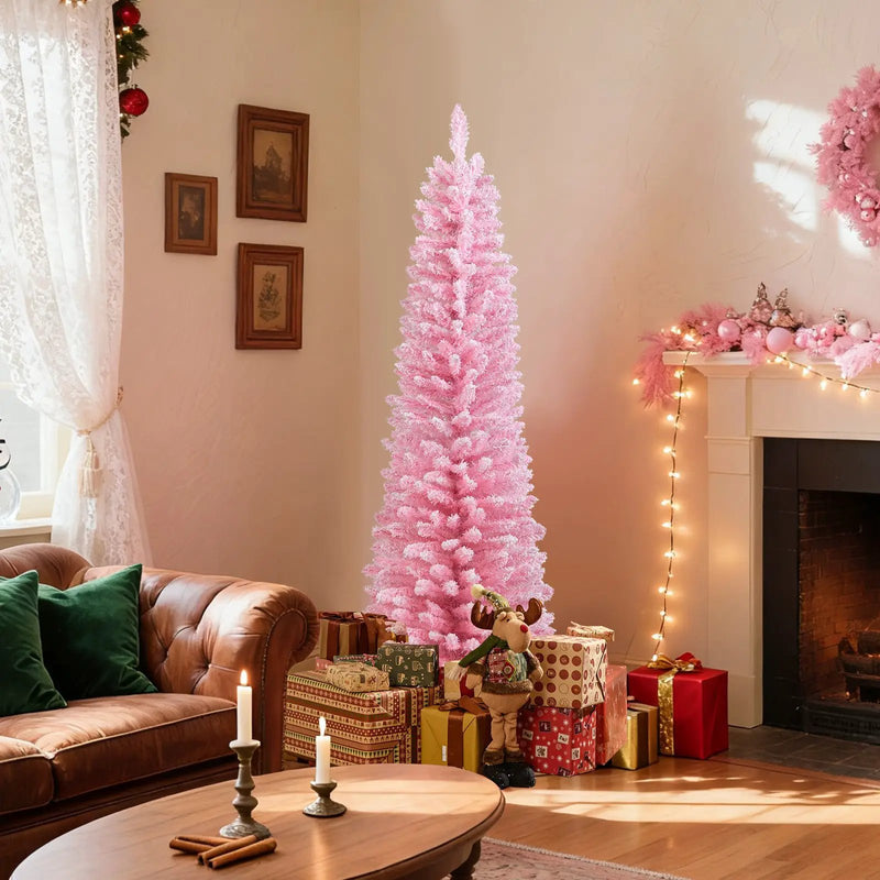 Snow Flocked 7 FT Artificial Pink Xmas Tree with 635 Branch Tips by DirectDeals
