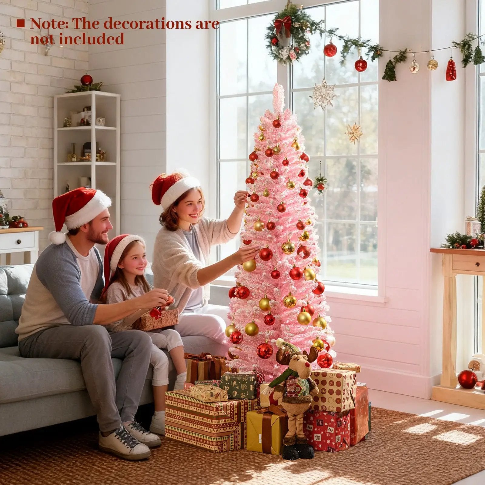 Snow Flocked 7 FT Artificial Pink Xmas Tree with 635 Branch Tips by DirectDeals